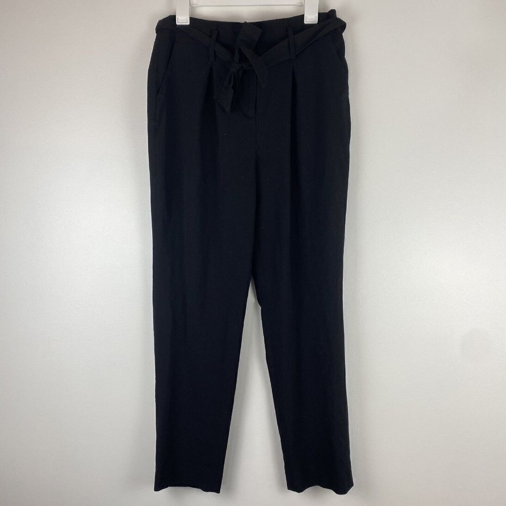 Bar III Women's Tapered Paperbag Trouser Pants Size 10 Black Tie Waist Business